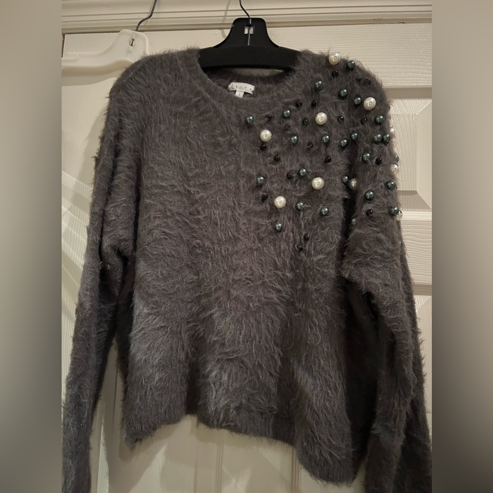 Leith Fuzzy Embellished Sweater with Pearls, size S. Excellent condition